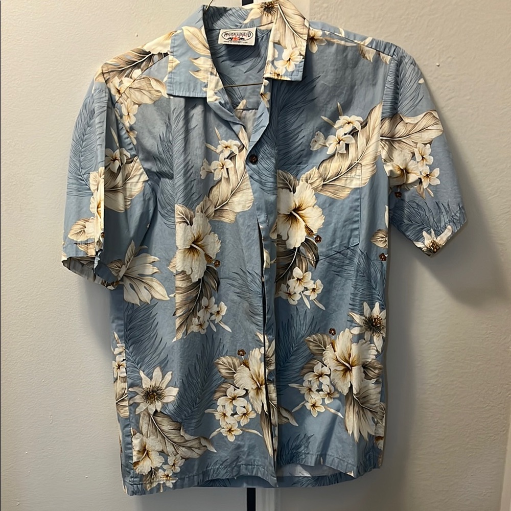 Blue Casual Button Down Shirt with Floral Design